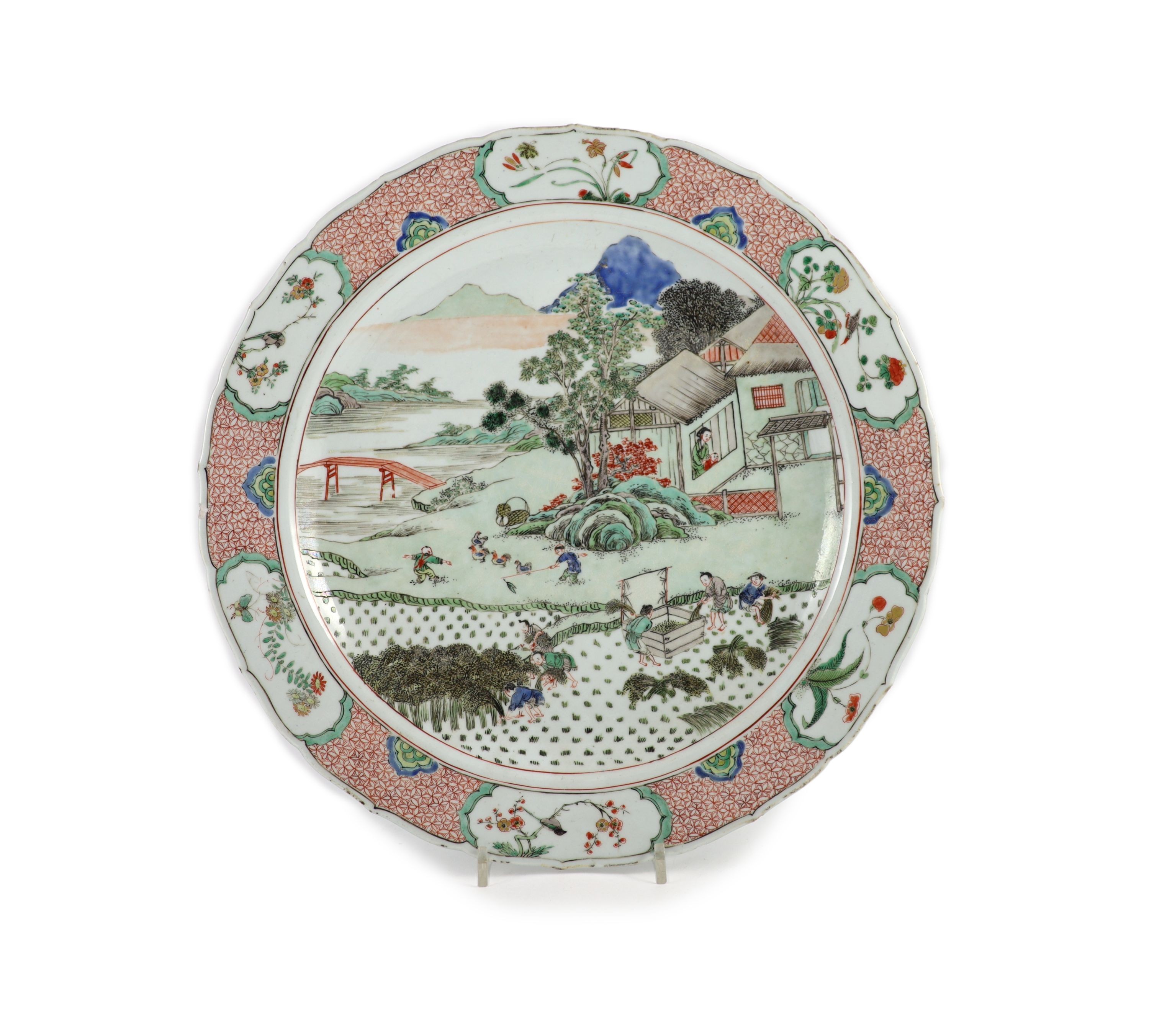 A Chinese famille verte charger, Kangxi period (1662-1722), 37.5 cm diameter, slight damage